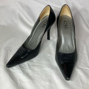 BCBG Black Leather Vintage Pumps, Size 8